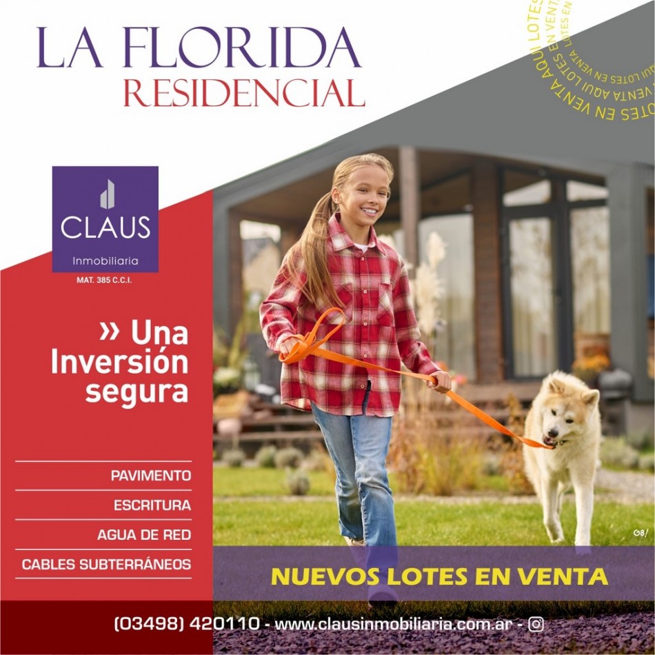 LA FLORIDA - VENTA nuevos Lotes, frente al este , con asfalto